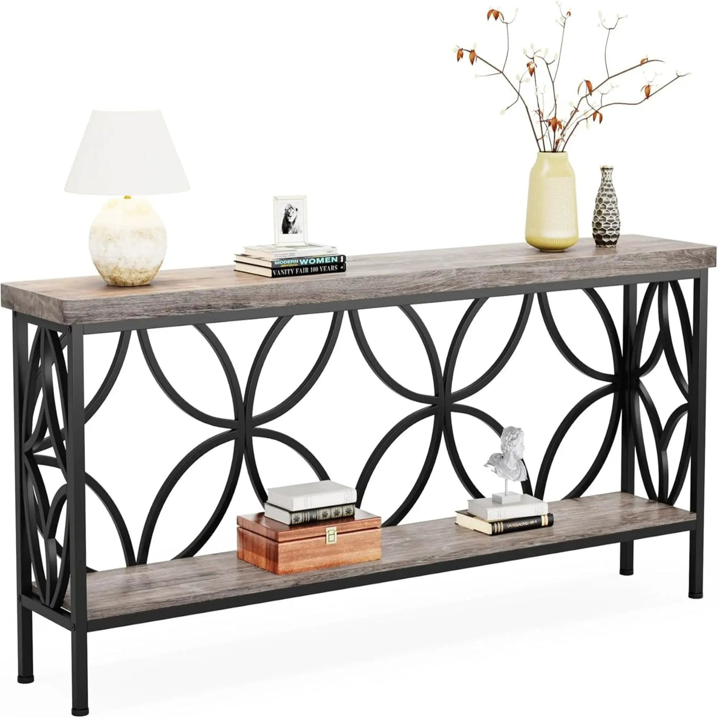 Extra Long Console Table With Open Storage Shelves by HouseOfZazla