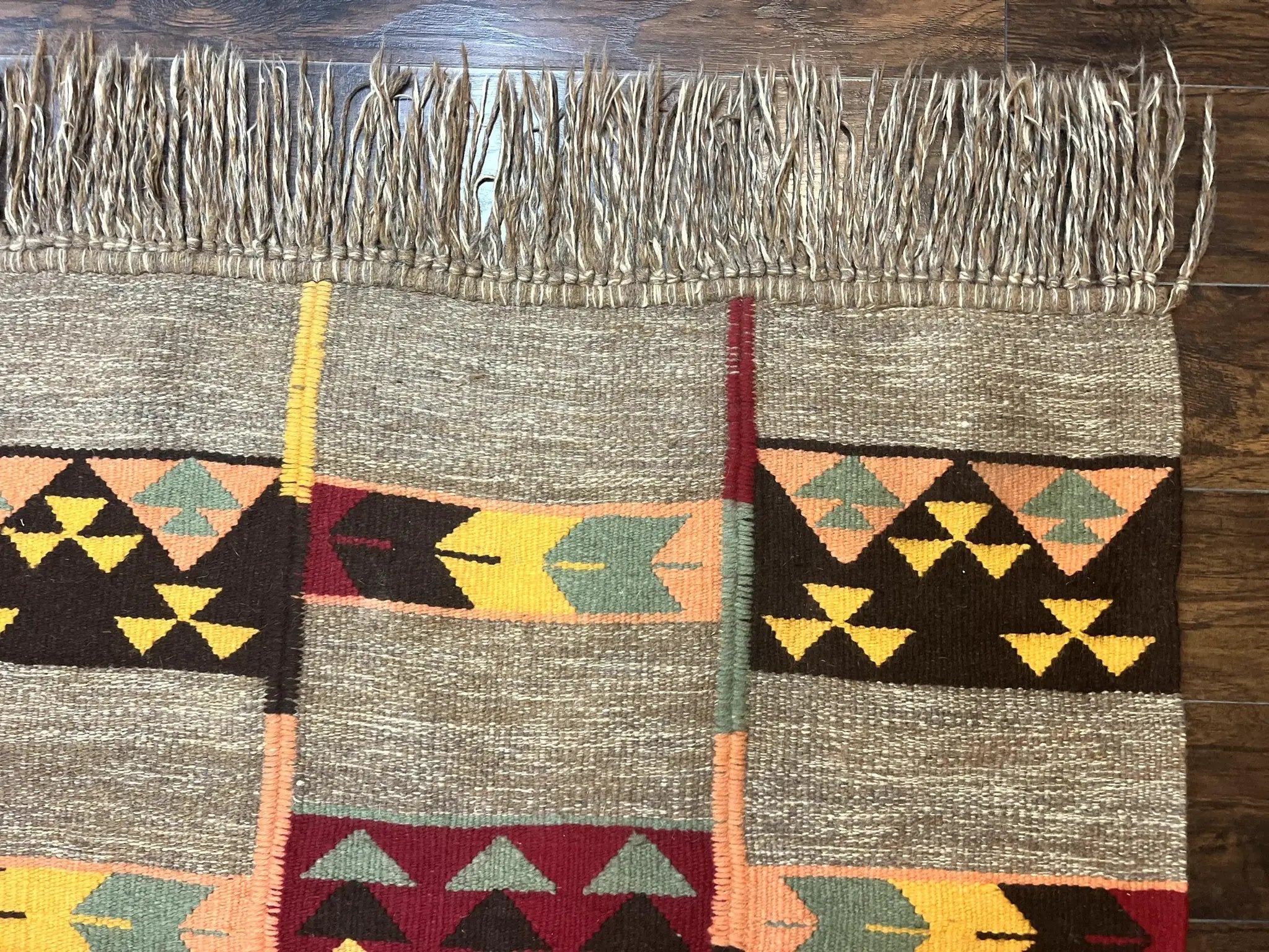 South American Flatweave Rug, Gray, Handmade Vintage Wool Bohemian Blanket by Jewel Rugs