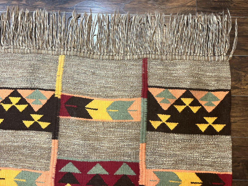 South American Flatweave Rug, Gray, Handmade Vintage Wool Bohemian Blanket by Jewel Rugs