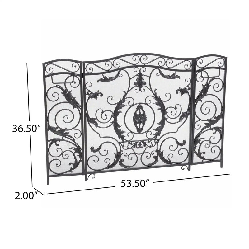 Mariella Traditional Floral Iron Fireplace Screen with Ornate Design by HouseOfZazla