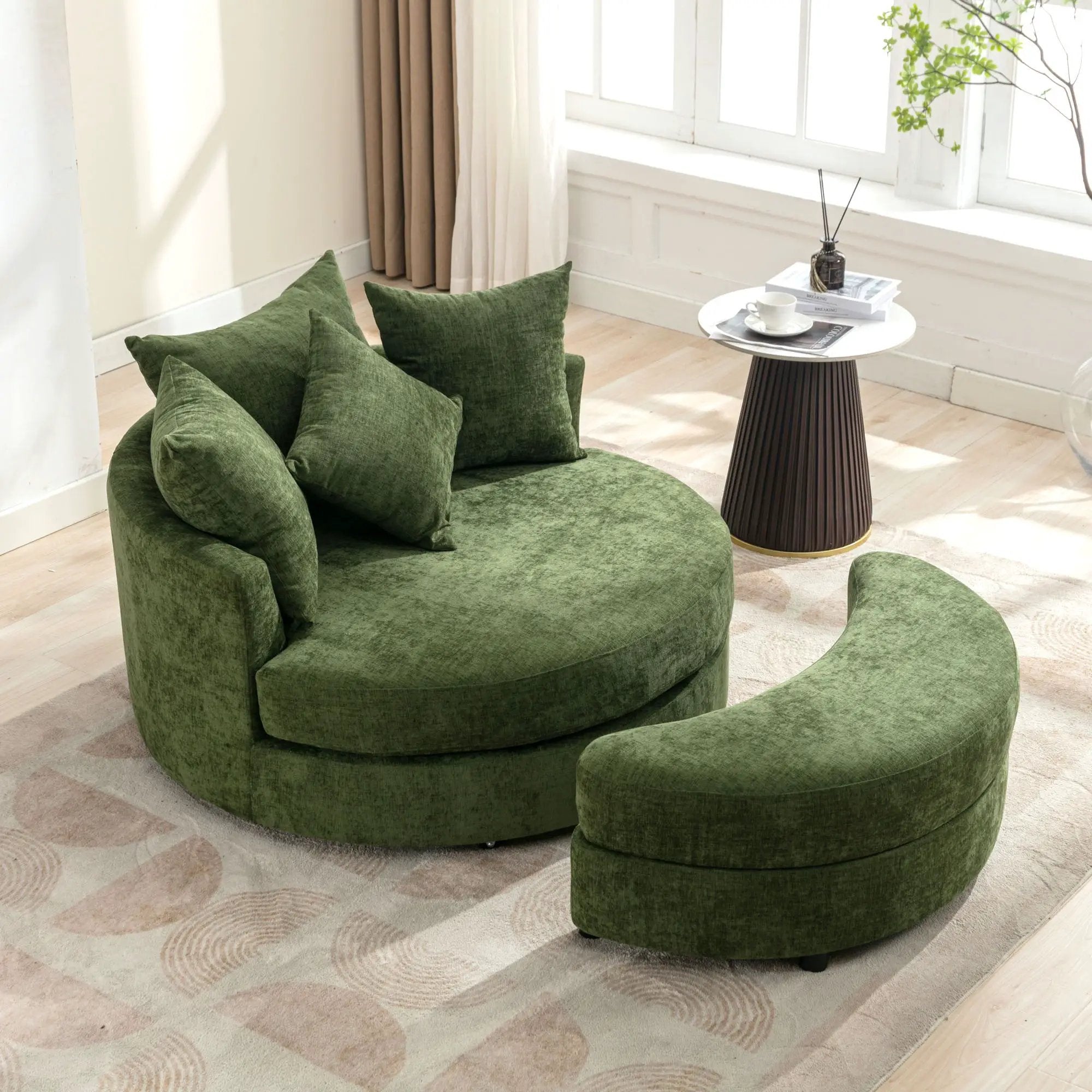360° Swivel Accent Barrel Chair With Storage Ottoman & 4 Pillows, Modern Leisure Chair Round Accent For Living Room by HouseOfZazla