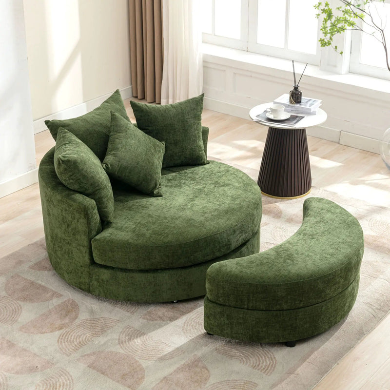 360° Swivel Accent Barrel Chair With Storage Ottoman & 4 Pillows, Modern Leisure Chair Round Accent For Living Room by HouseOfZazla
