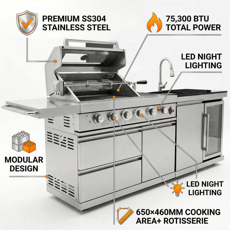 84-Inch Deluxe Stainless Steel Outdoor Kitchen Barbecue Island Grill by HouseOfZazla