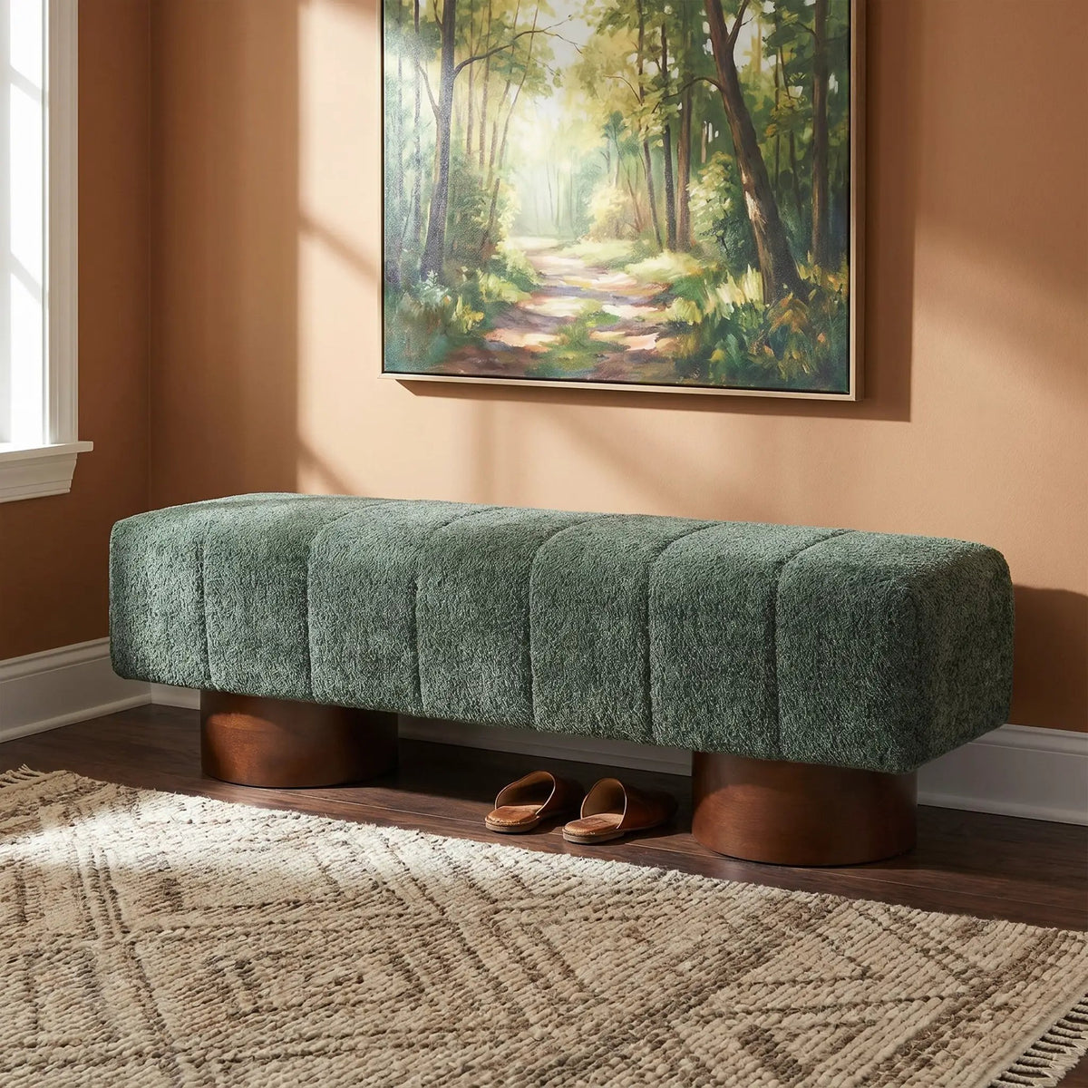 Green Boucle Upholstered Indoor Dining Bench by HouseOfZazla