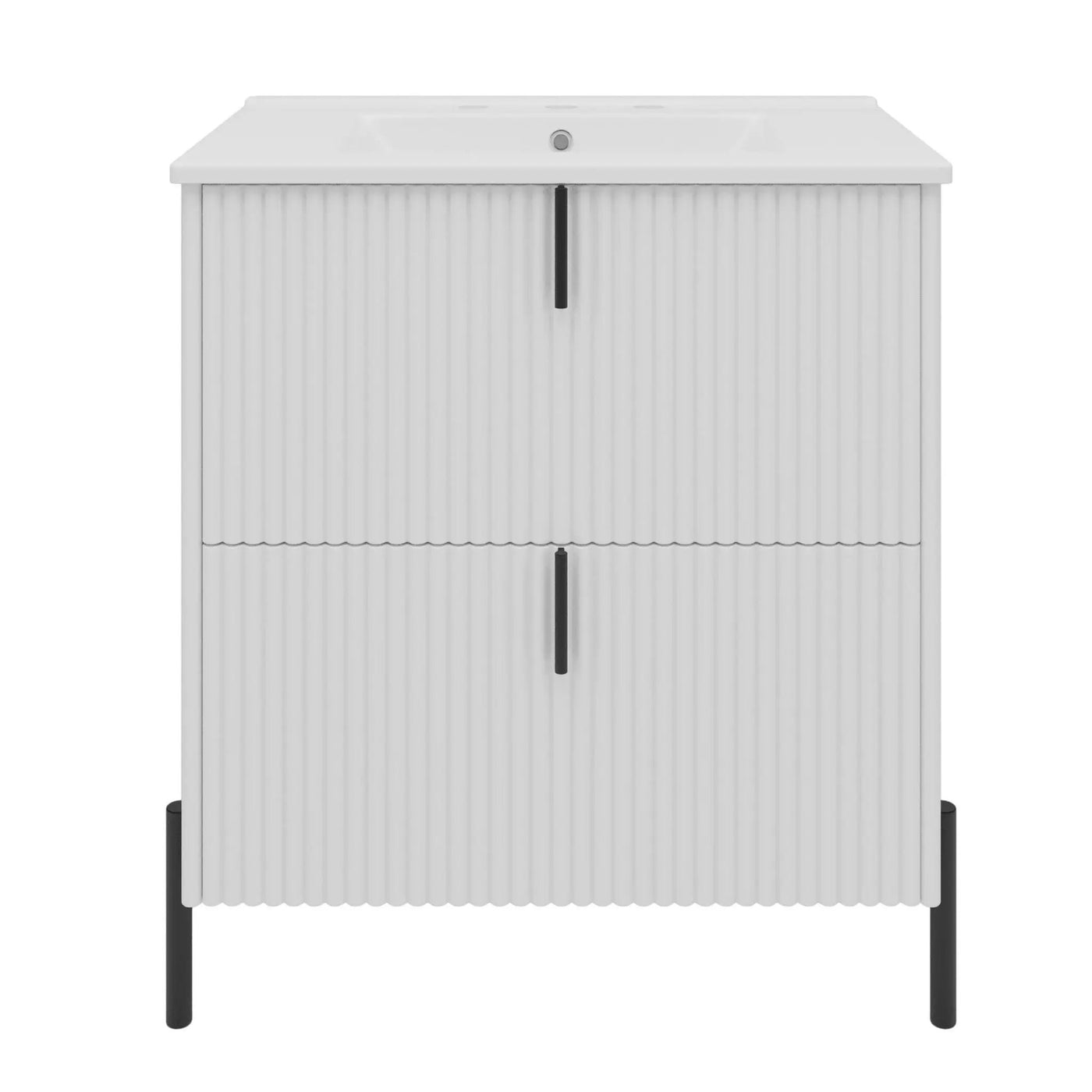 Fluted Bathroom Vanity With Ceramic Sink, Freestanding Design by HouseOfZazla
