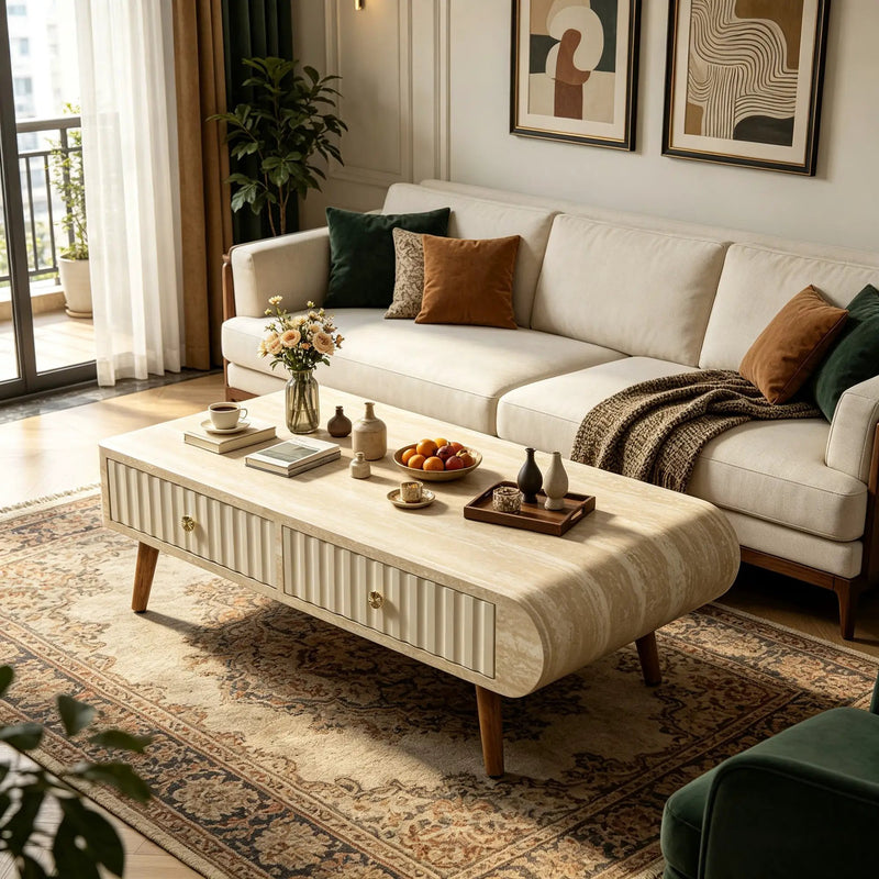 Coffee Table with Veneered Faux Marble Tabletop by HouseOfZazla