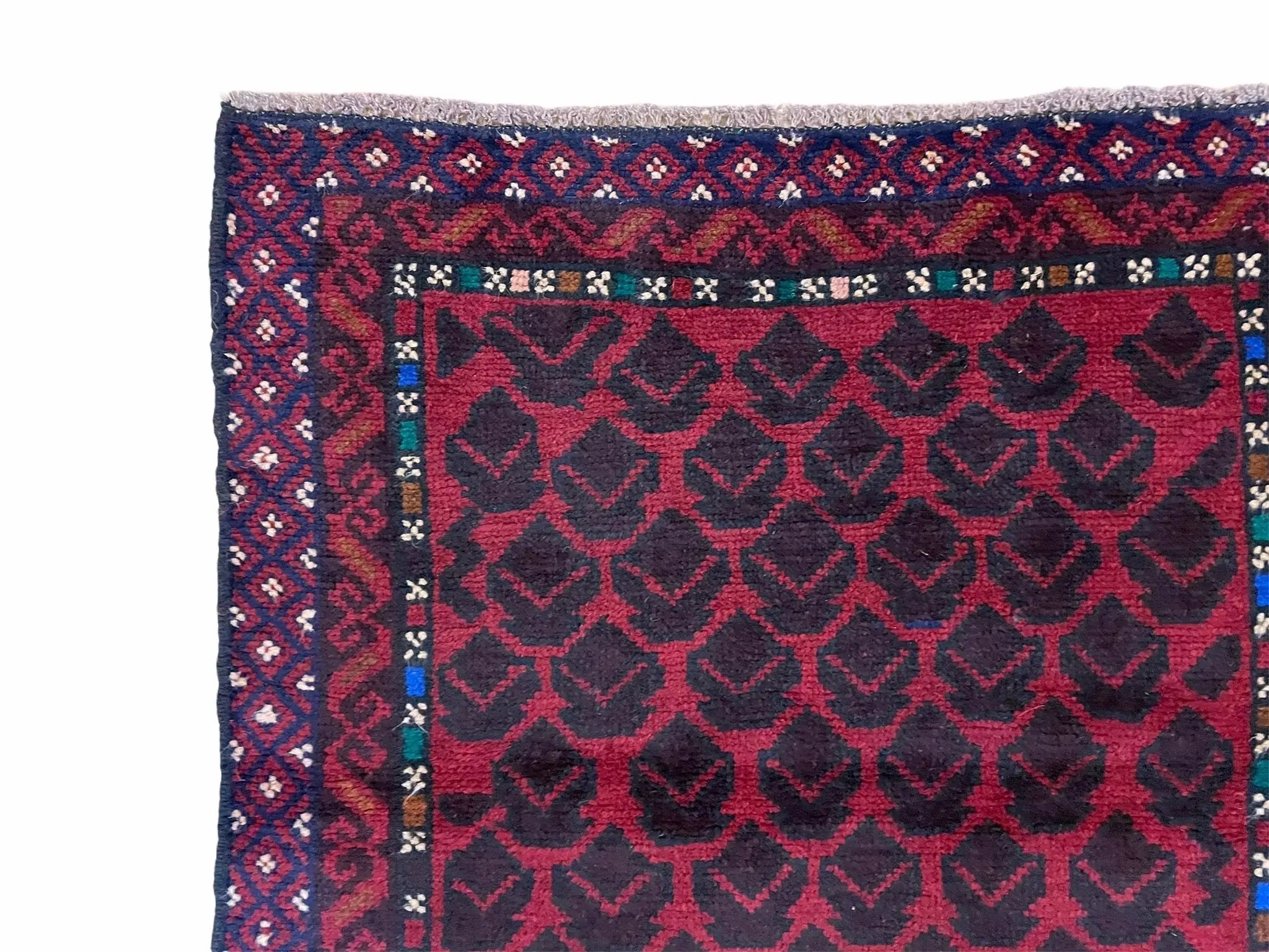 2' 8" X 4' 6" Vintage Handmade Tribal Wool Rug Balouchi Rug Afghan Rug Red Blue by Jewel Rugs