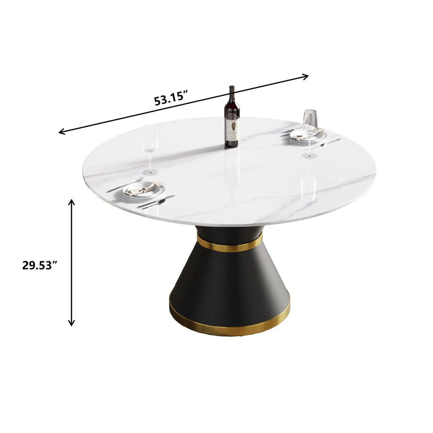 Modern Artificial Stone Round Carbon Steel Base Dining Table, Can Accommodate 6 People by Unique Piece Furniture