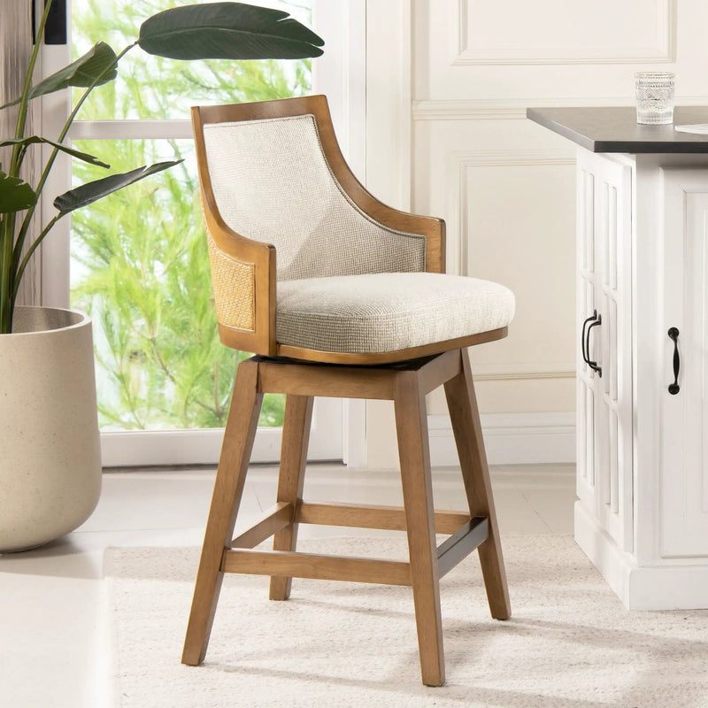 Bahama - Cane High Back Swivel Counter Stool With Recessed Arms Textured Weave - Taupe Beige by Unique Piece Furniture