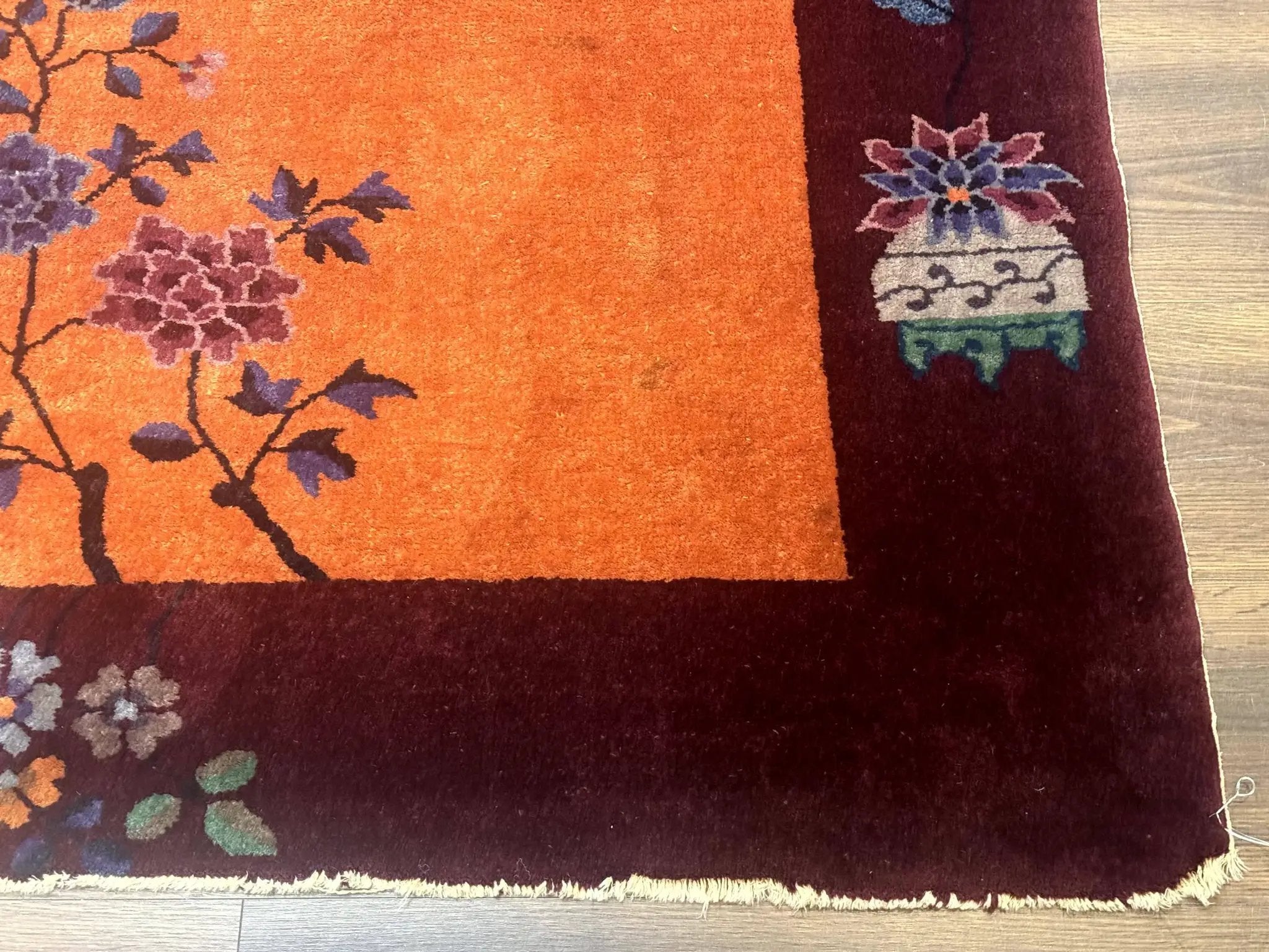Chinese Art Deco Rug 5x8, Antique Chinese Wool Rug, Nichols Rug, Rare Chinese Carpet, Orange and Purple-Maroon by Jewel Rugs
