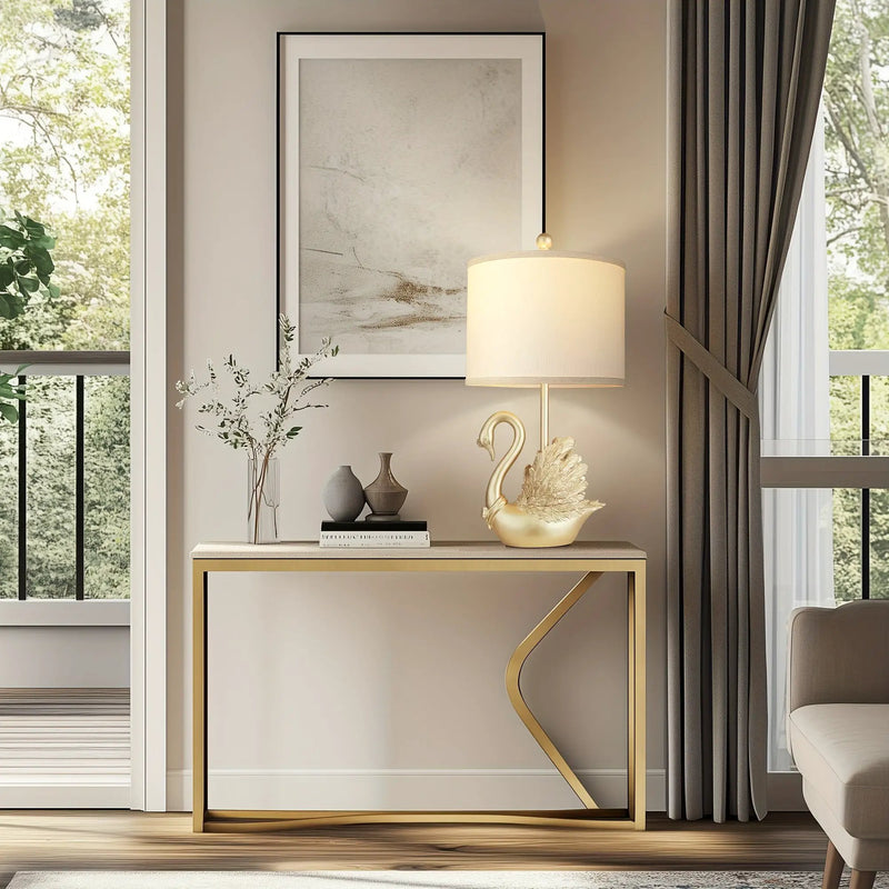 Two-Piece Set of Golden Brass Swan Table Lamps with LED Bulbs by HouseOfZazla