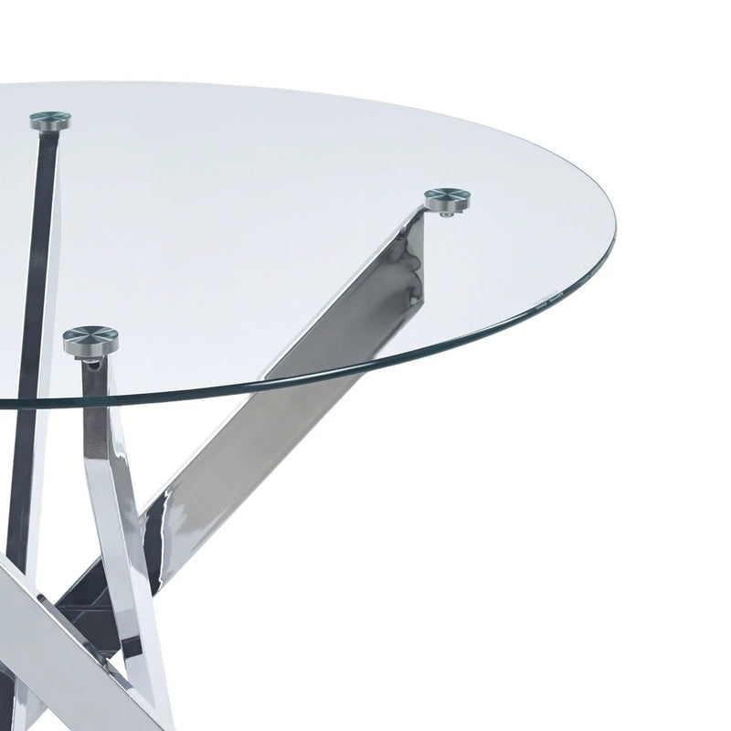 Dining Table With Cross Metal Leg And Tempered Glass, Modern Space Saving Kitchen Table For Living Room by HouseOfZazla