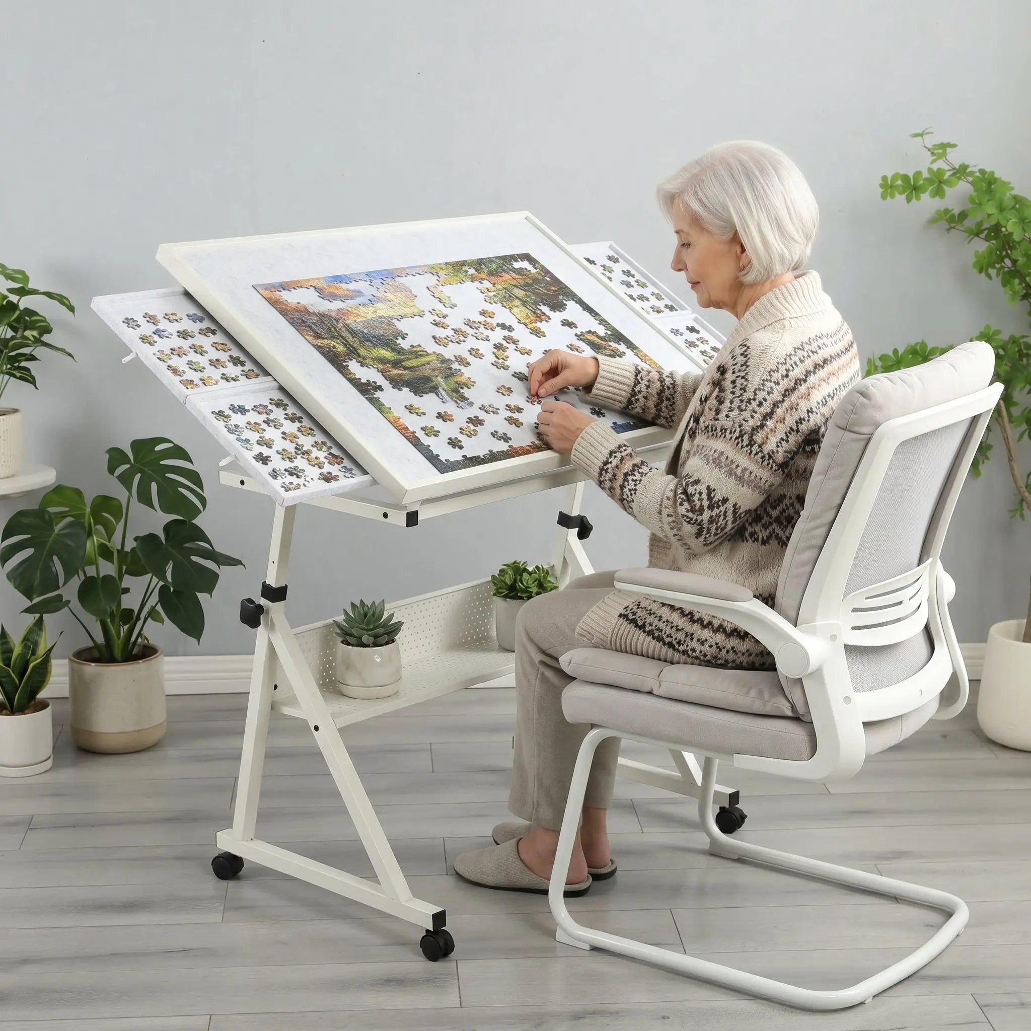 1500 Pieces Jigsaw Puzzle Metal Table Board with 4 Trays by HouseOfZazla