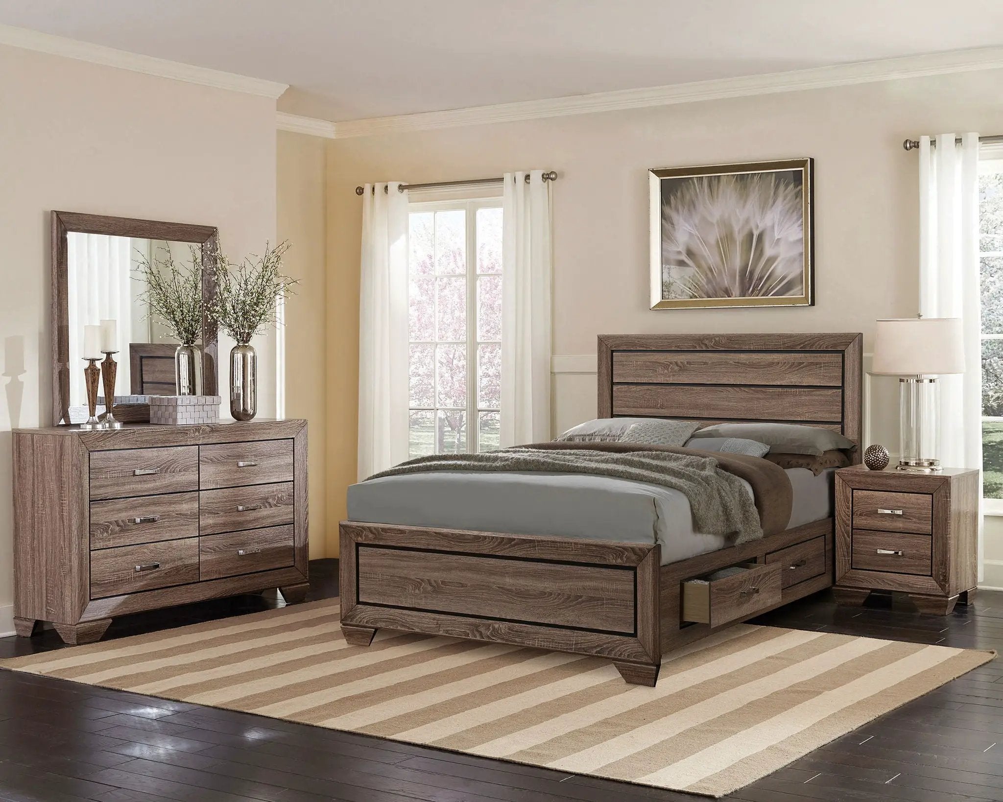 Kauffman 4-piece California King Bedroom Set Washed Taupe by Unique Piece Furniture