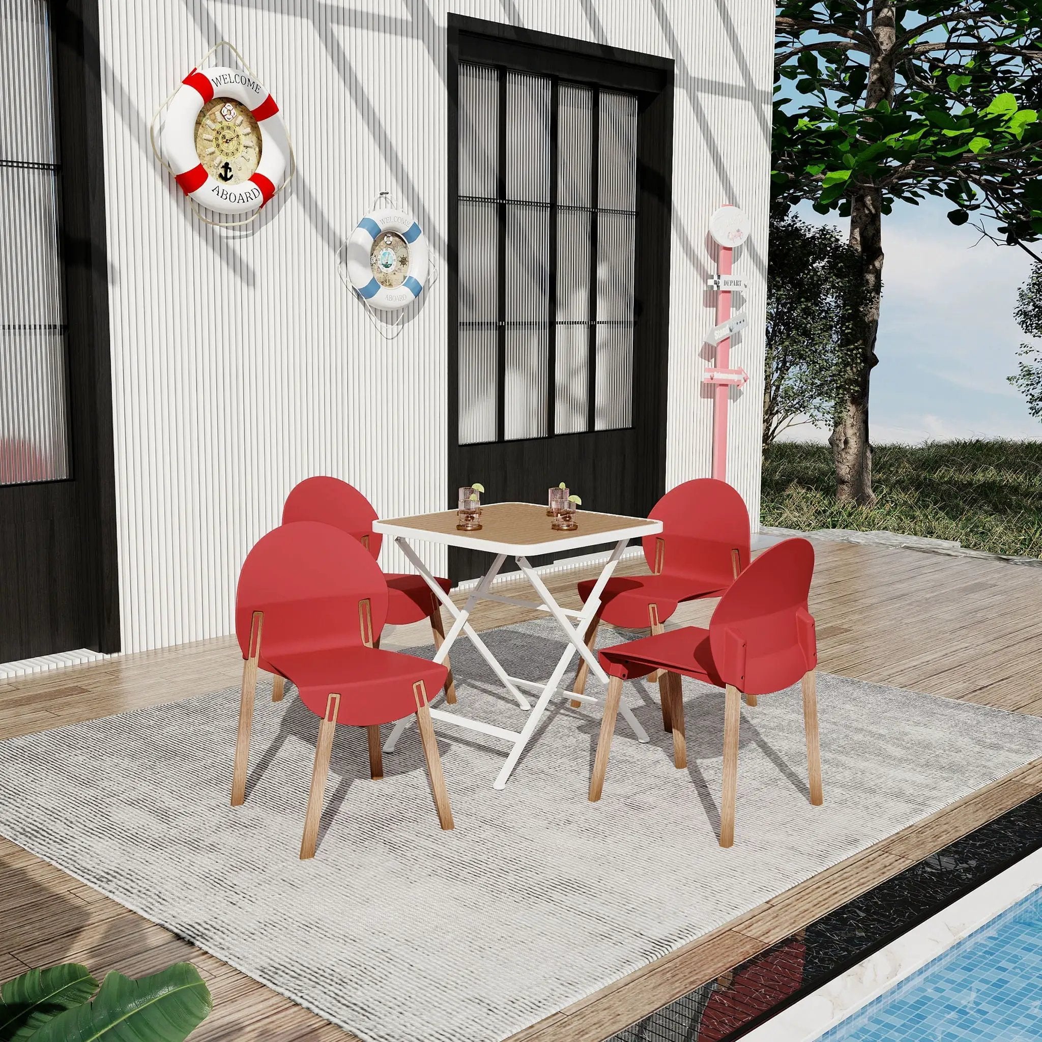 4 Piece Set Of Single Chairs With A Folding Square Table by Unique Piece Furniture