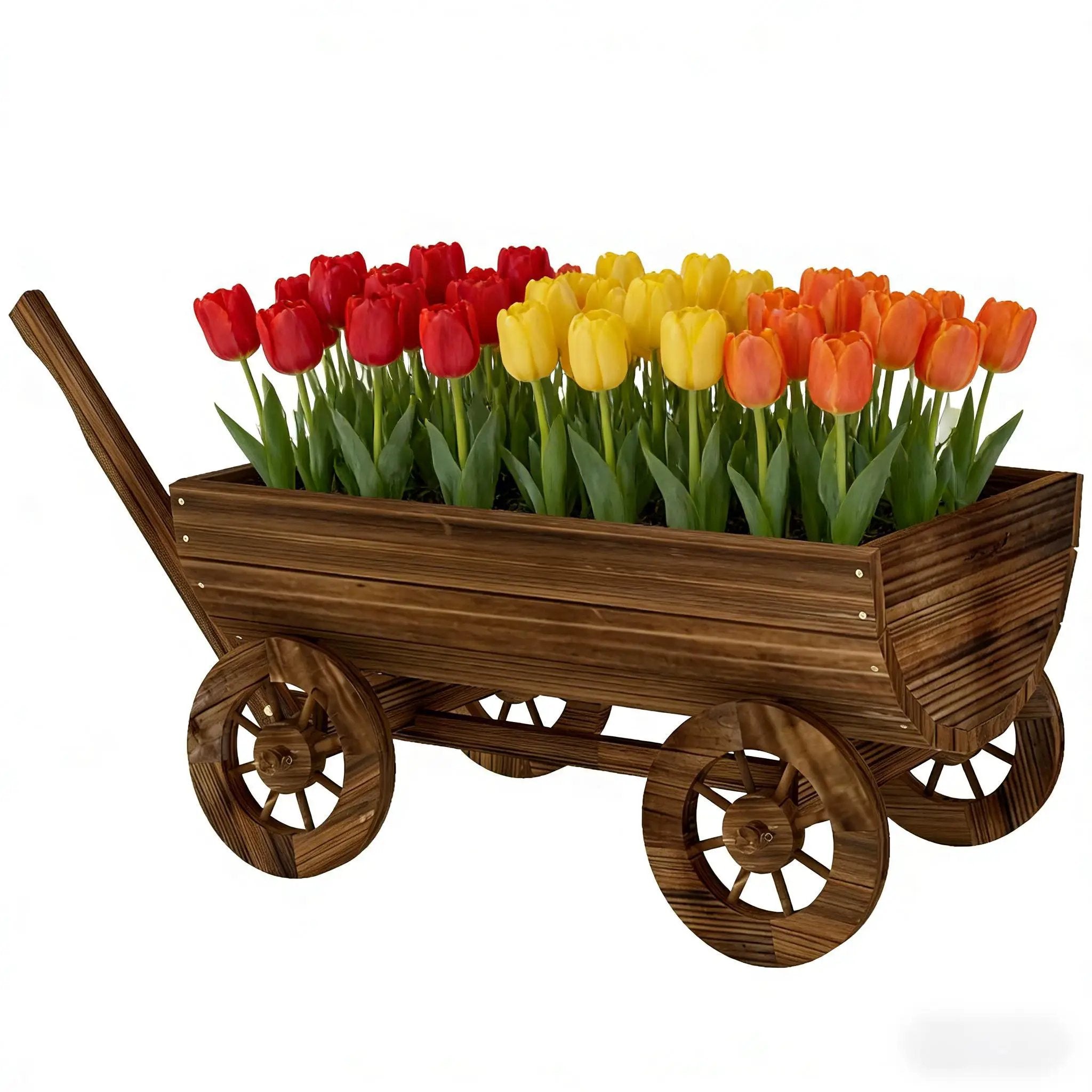 Small Wheelbarrow Wagon Flower Cart Wooden Mobile Garden Planter by HouseOfZazla