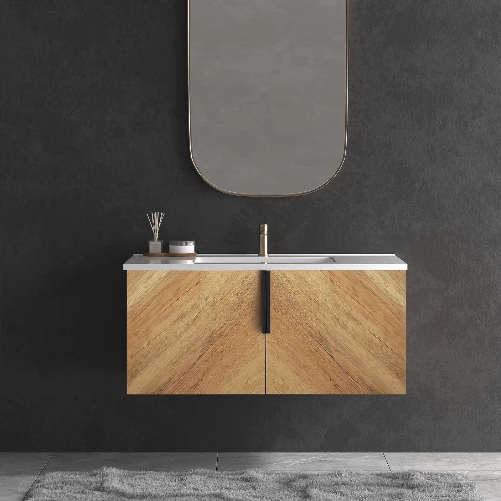 36 Inch Wall-Mounted Bathroom Vanity with 3D Fluted Panel & Ceramic Integrated Sink by HouseOfZazla