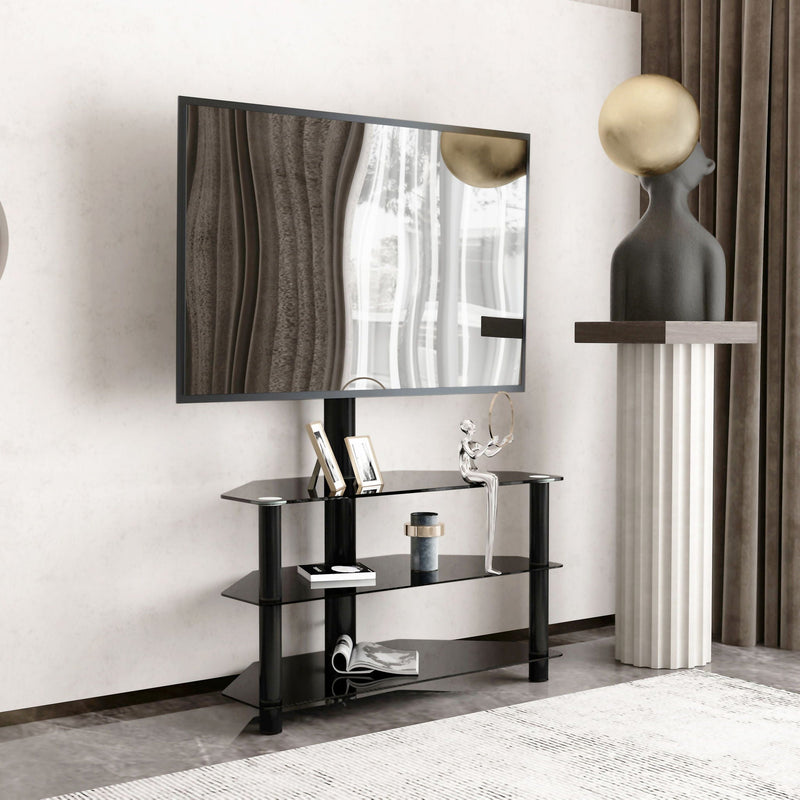 Multi-Function TV Stand Height Adjustable Bracket Swivel 3 Tier - Black by HouseOfZazla