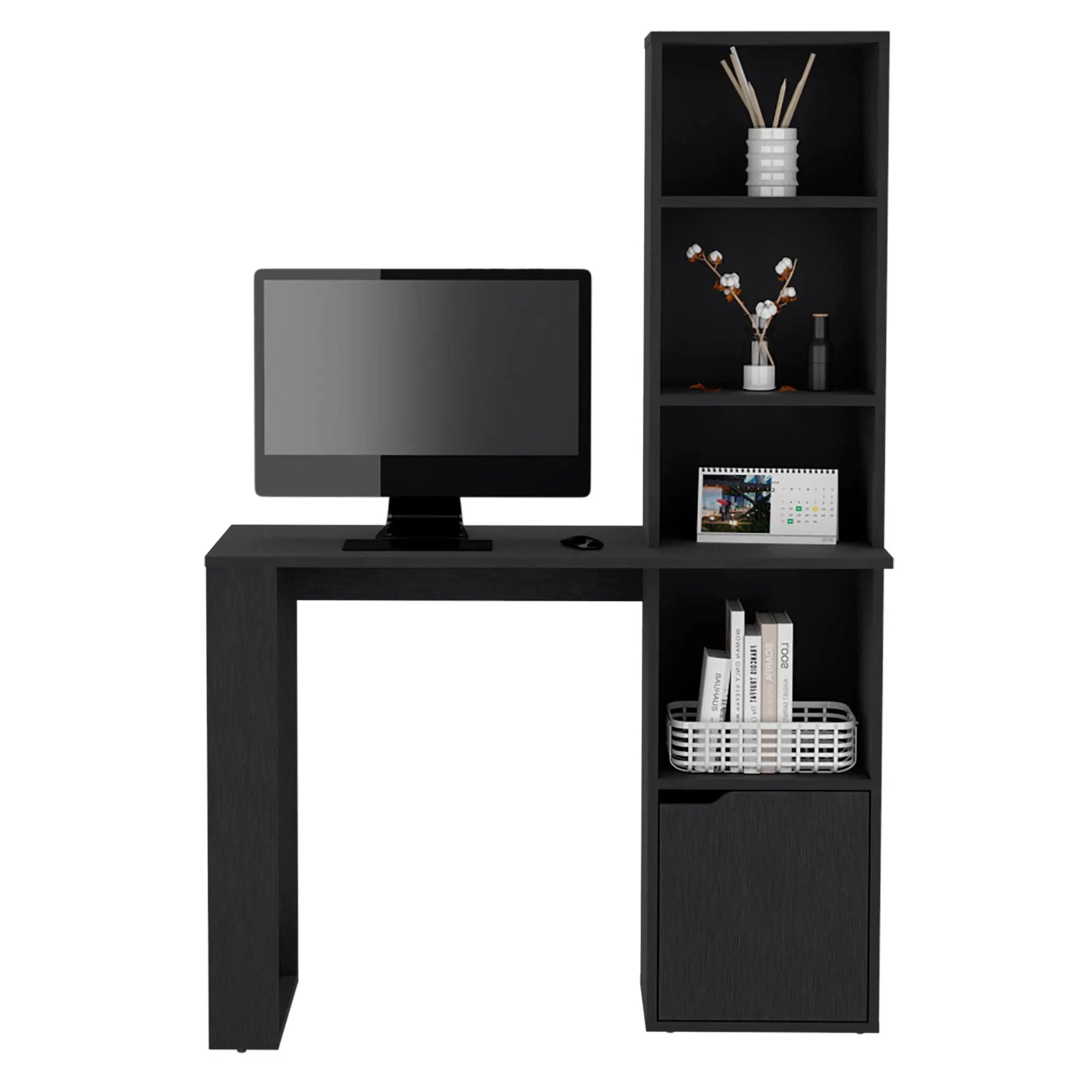 Writing Desk With Bookcase And Cabinet - Black by Unique Piece Furniture
