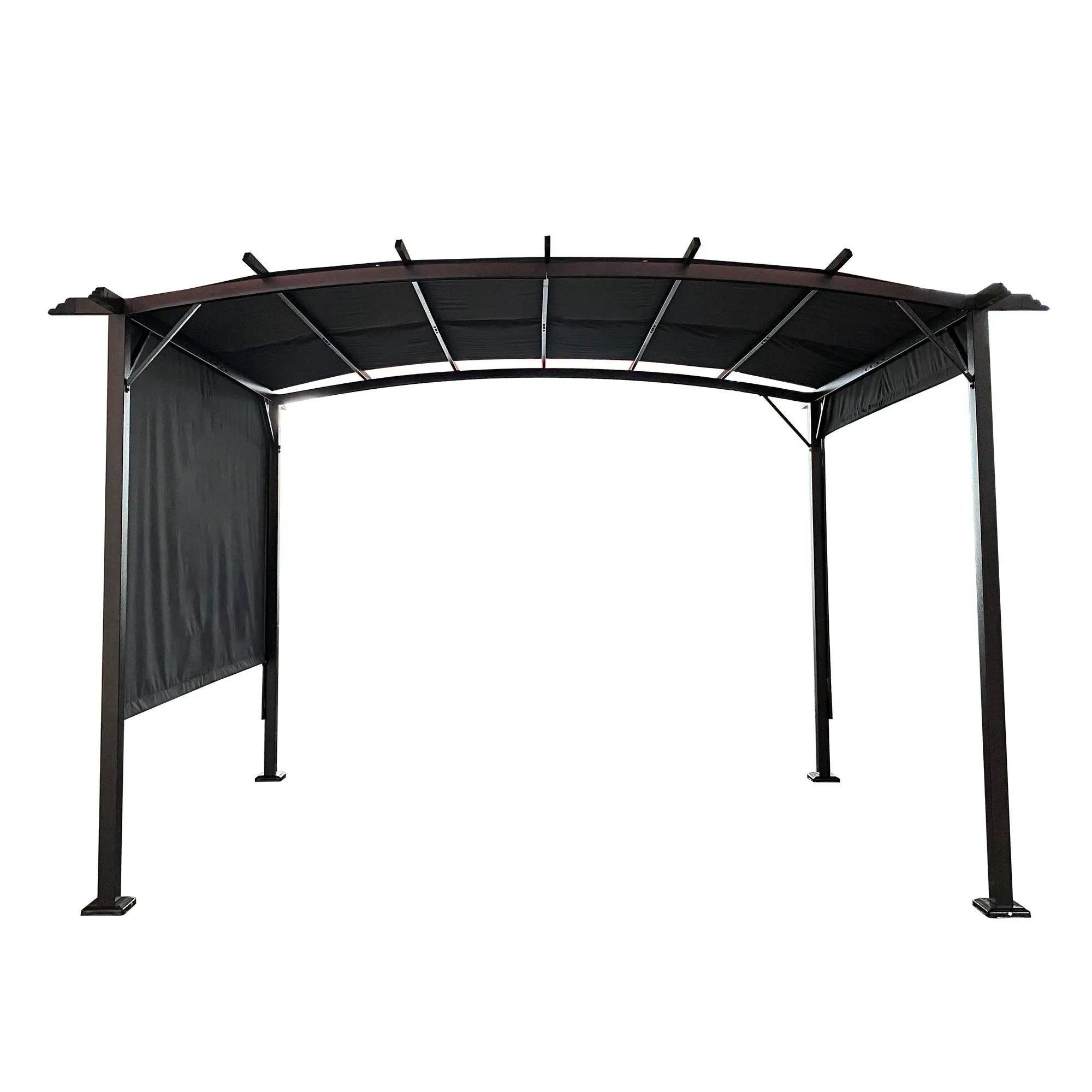 Outdoor Patio Pergola Gazebo - Steel Frame Sun Shelter With Retractable Canopy by Unique Piece Furniture