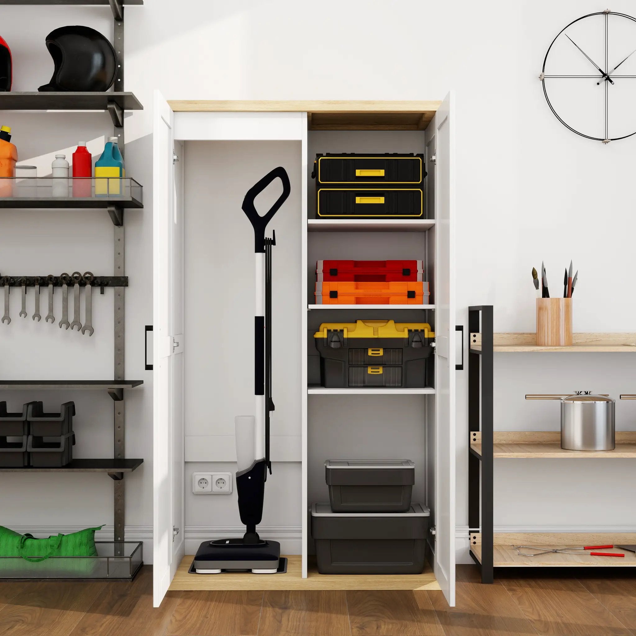 55.1" Tall Wooden Vacuum Storage Cabinet with Adjustable Shelf by HouseOfZazla