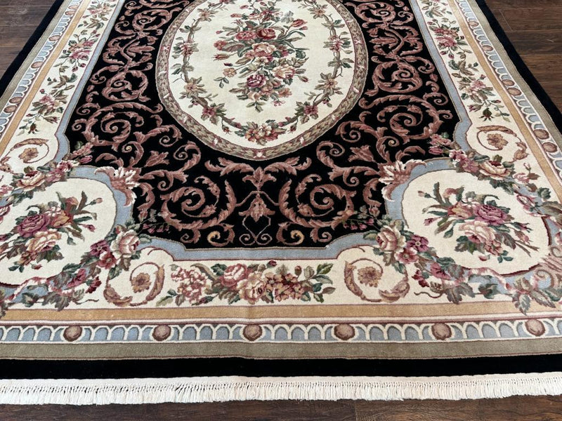 Aubusson Rug 8x10, Floral, Wool Pile, Elegant, European Design, Handmade, Fine by Jewel Rugs