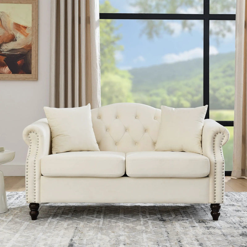 2 Seater Chesterfield Sofa With Rolled Arms And Nailhead Trim For Living Room by HouseOfZazla