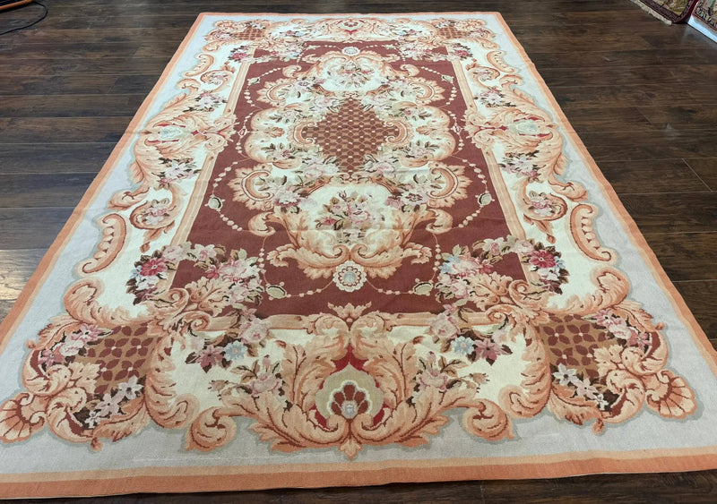 Vintage Needlepoint Rug 6x9, Aubusson Rug, Flatweave Wool Elegant Carpet, Medium Size, French European Design by Jewel Rugs