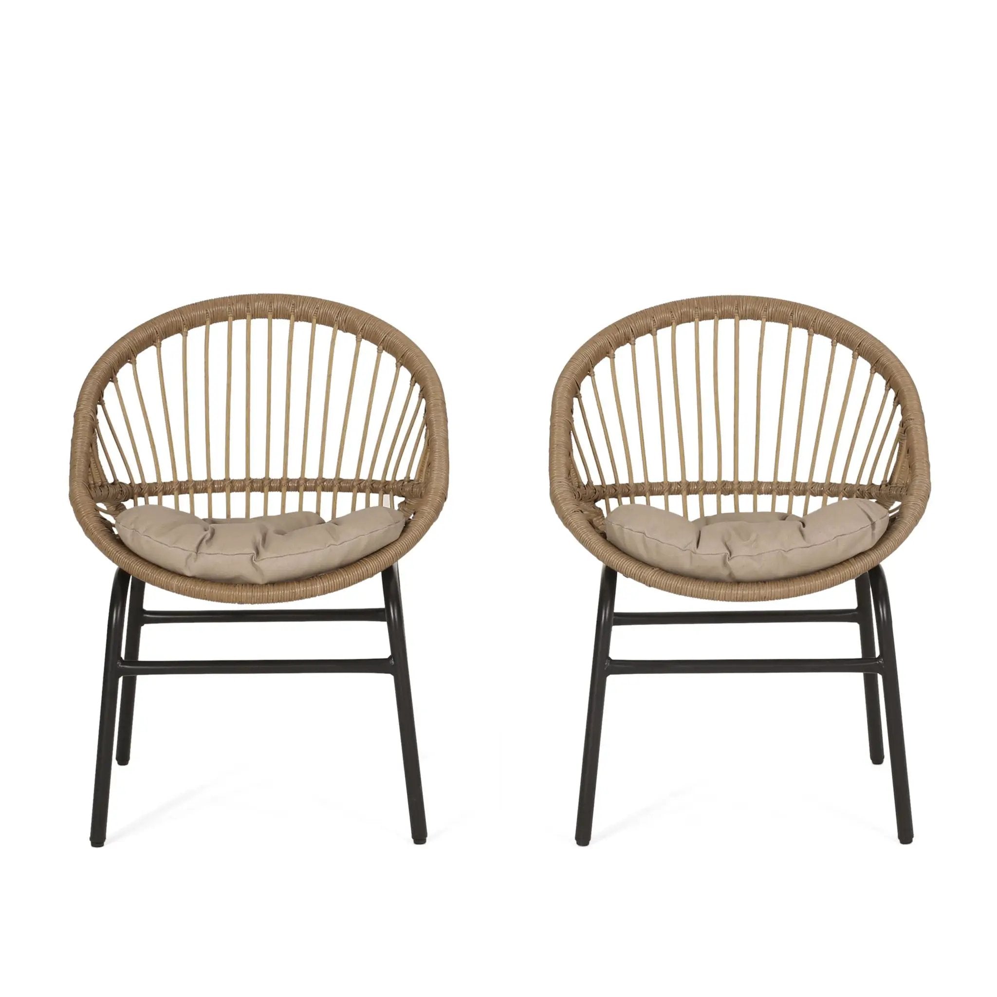 Outdoor Accent Chair With Curved Back And Basket Frame (Set of 2) - Light Brown / Beige by HouseOfZazla