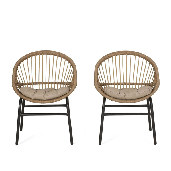 Outdoor Accent Chair With Curved Back And Basket Frame (Set of 2) - Light Brown / Beige