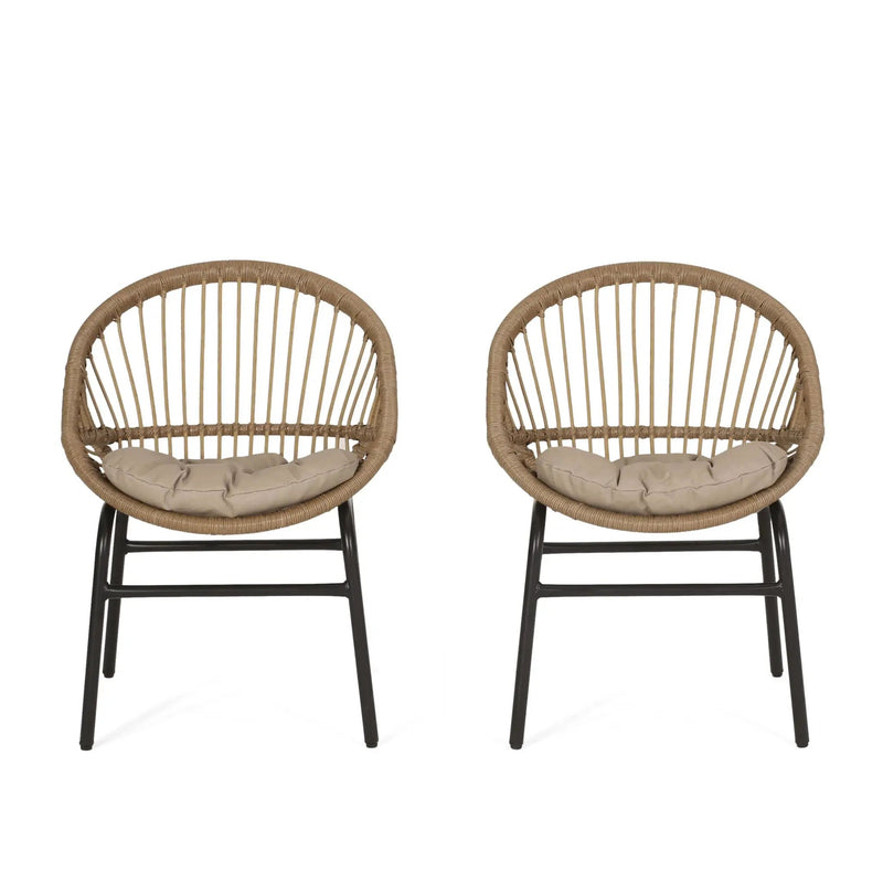 Outdoor Accent Chair With Curved Back And Basket Frame (Set of 2) - Light Brown / Beige by HouseOfZazla