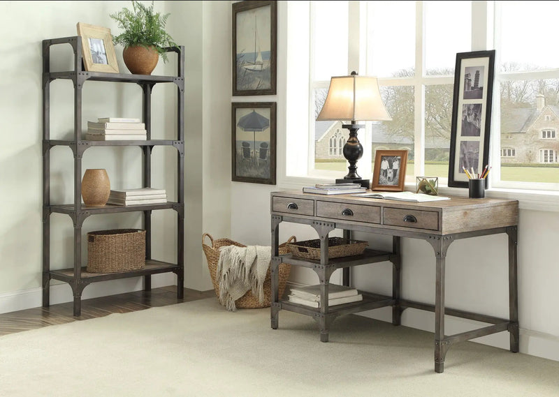 Gorden - Weathered Antique Metal Writing Desk - Oak by Unique Piece Furniture