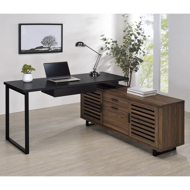 Rodger - L Shape Office Desk With Storage, Workstation For Home Or Office - Walnut by HouseOfZazla