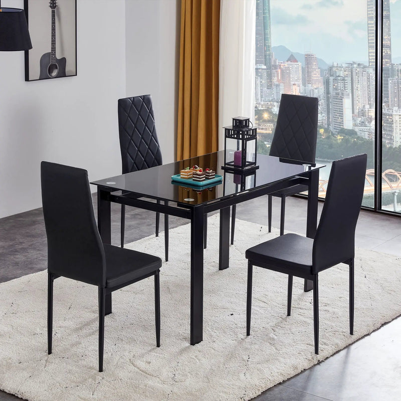 Modern 5 Piece Dining Table Set With Glass Top And Chairs - Black by HouseOfZazla