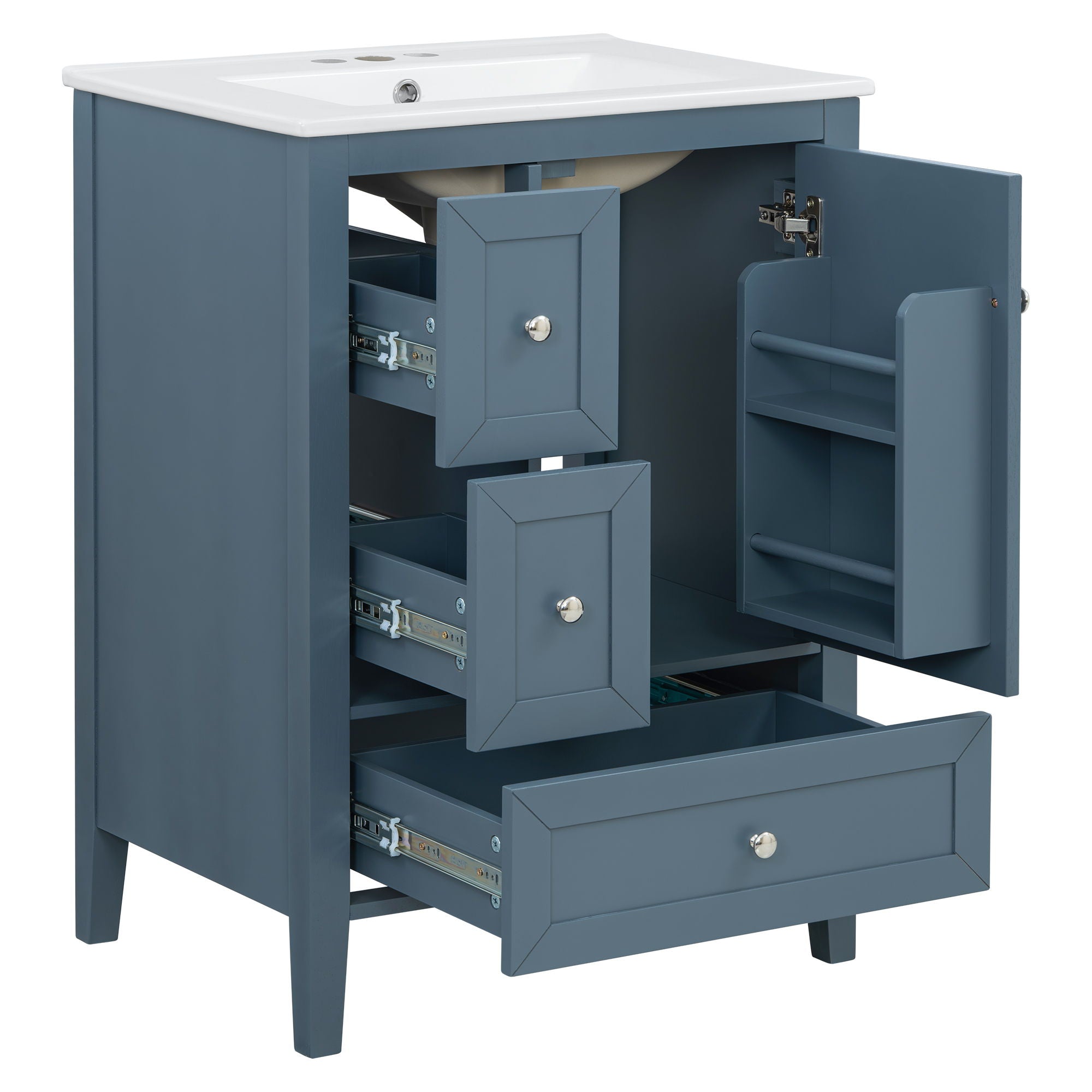 Modern Bathroom Vanity With Sink, Soft Close Drawers & Door, Storage Rack by HouseOfZazla