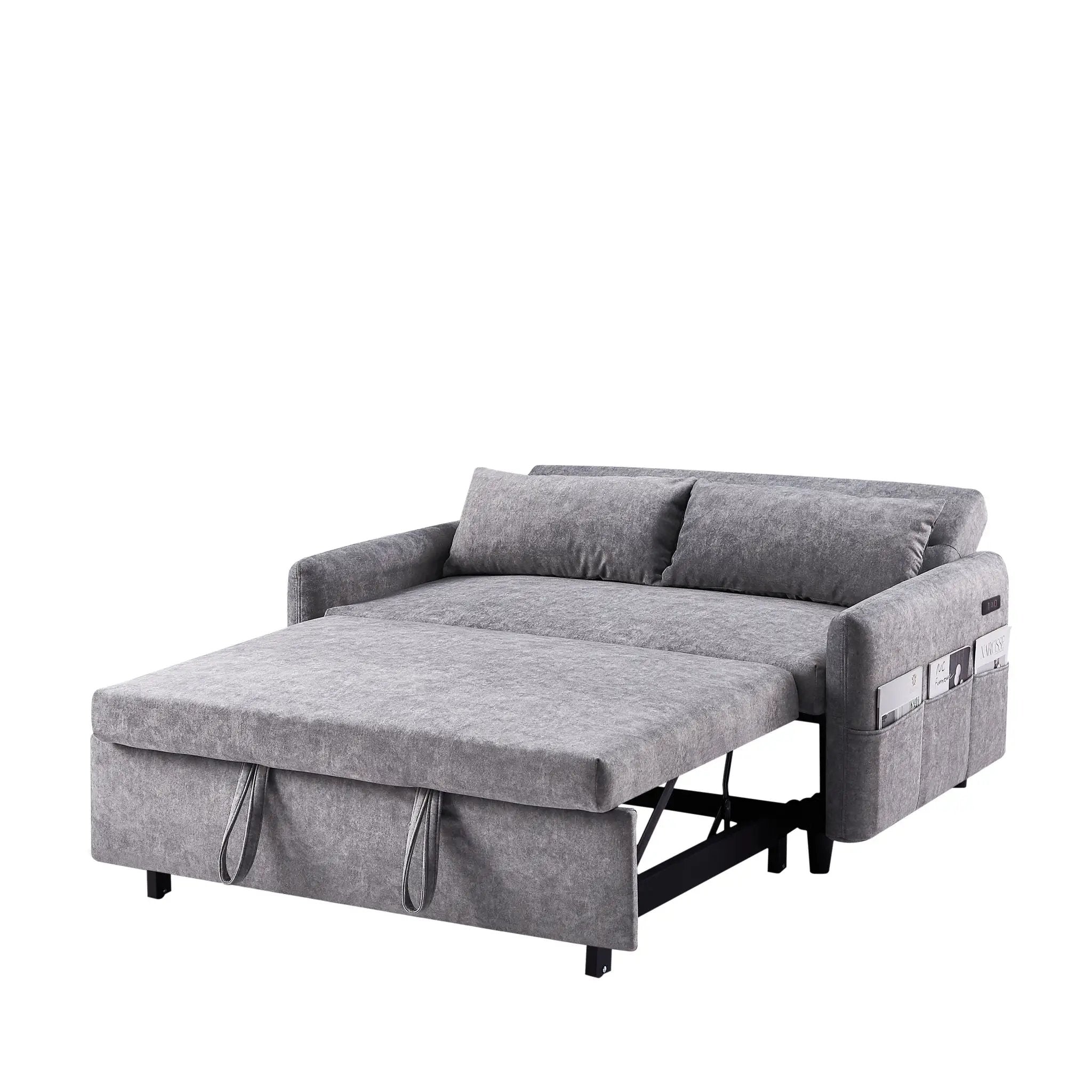 Pull Out Sleep Sofa Bed Loveseats Sofa Couch With Adjsutable Backrest, Storage Pockets, 2 Soft Pillows, USB Ports For Living Room, Bedroom, Apartment, Office by HouseOfZazla
