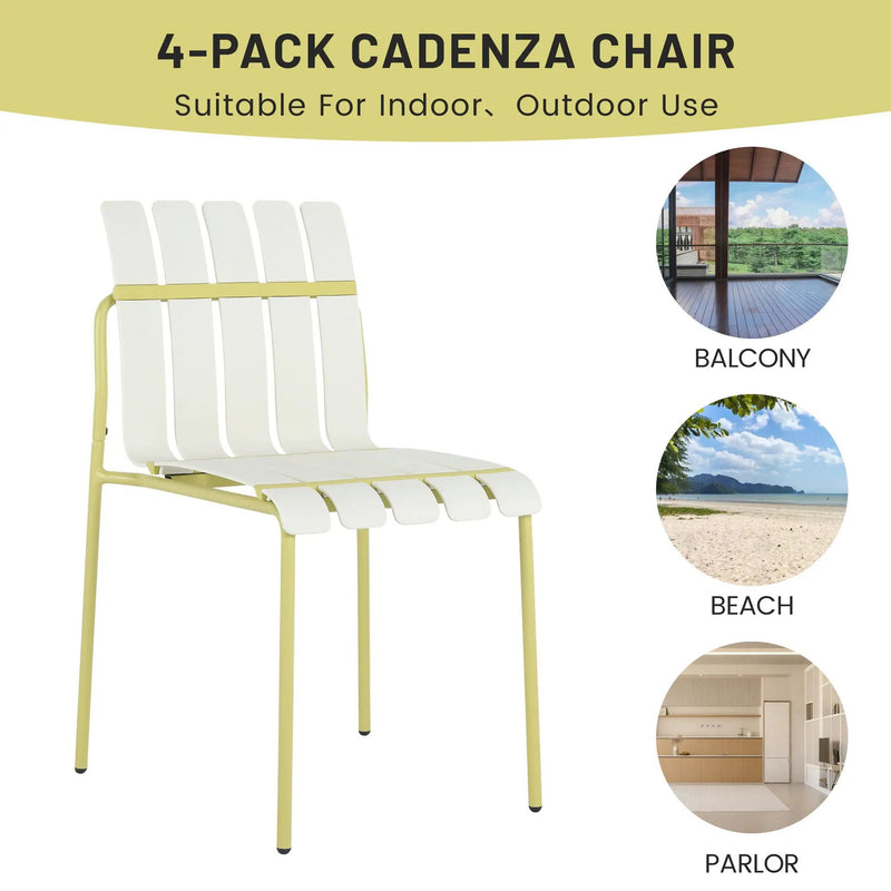 4 Piece Set Of Modern Color Block Designed Single Chairs With Long Table