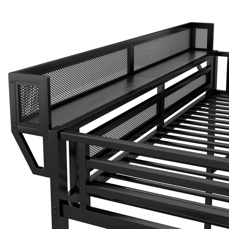 Queen Size Loft Bed With Stairs, Storage Shelves, Wardrobe - Black by HouseOfZazla