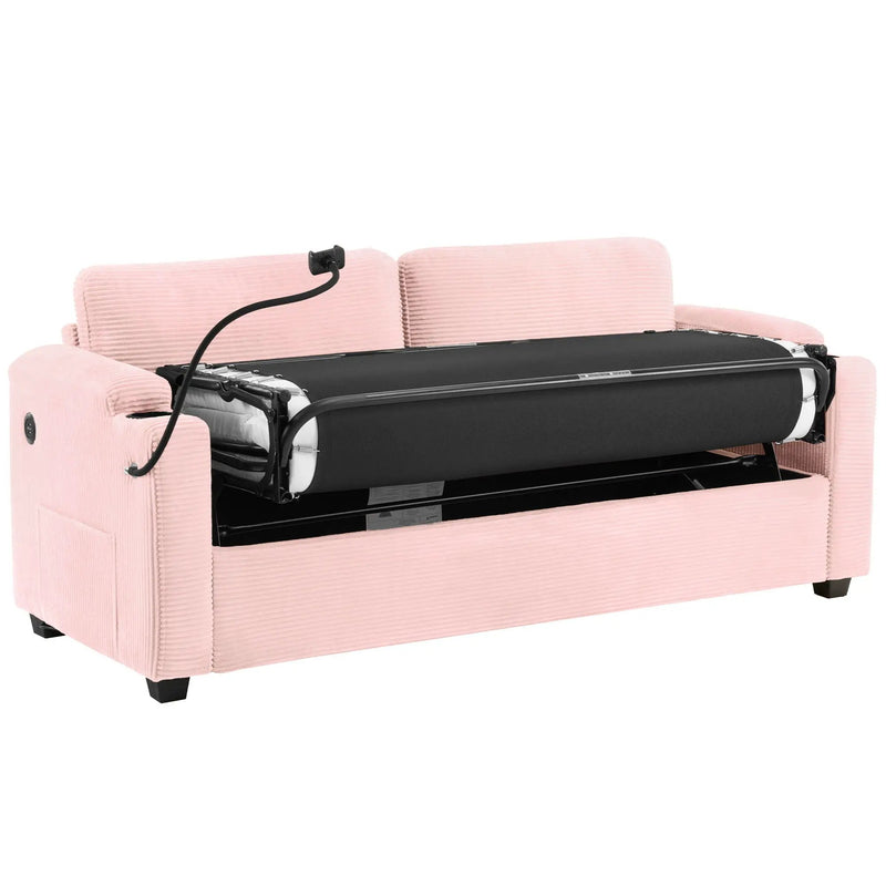 Sleeper Sofa Loveseat Sofa With Full Size Mattress, 2 USB Ports, 2 Cup Holders, 2 Side Pockets And Phone Holder by HouseOfZazla
