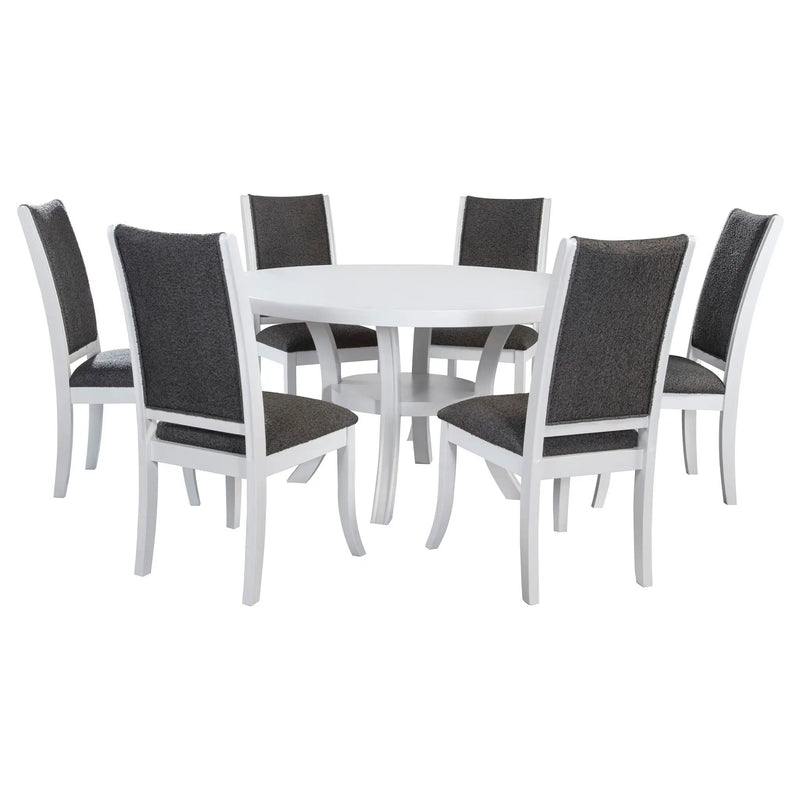 Judd 7-piece 54-inch Round Wood Dining Table Set Pearl White by Unique Piece Furniture