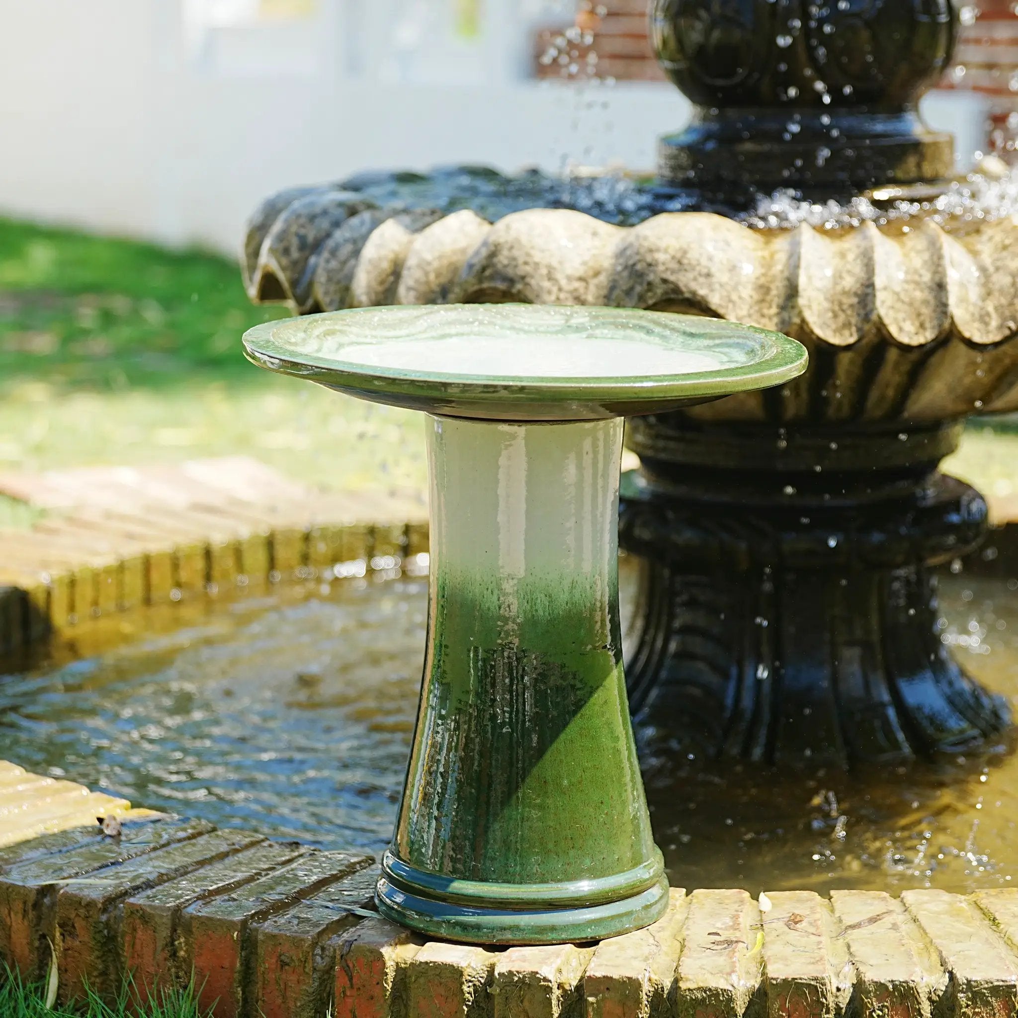 17" Ceramic Bird Bath for Outside, Elegant Tall Outdoor Bird Bath by HouseOfZazla