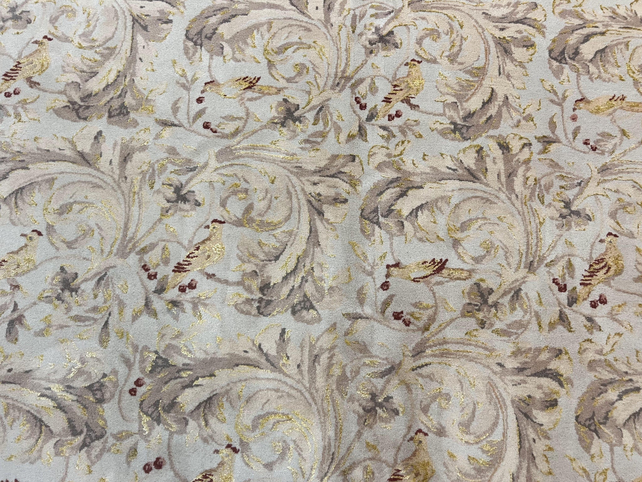 Aubusson Rug 10x14, Wool & Silk Highlights Hand Knotted Vintage Carpet, Birds Flowers, Fine Details, Elegant by Jewel Rugs