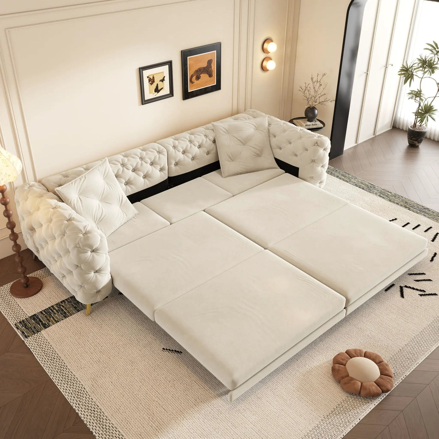 3 In 1 Convertible Sleeper, Deep Seat Pull Out Sofa Bed, Button Tufted by HouseOfZazla