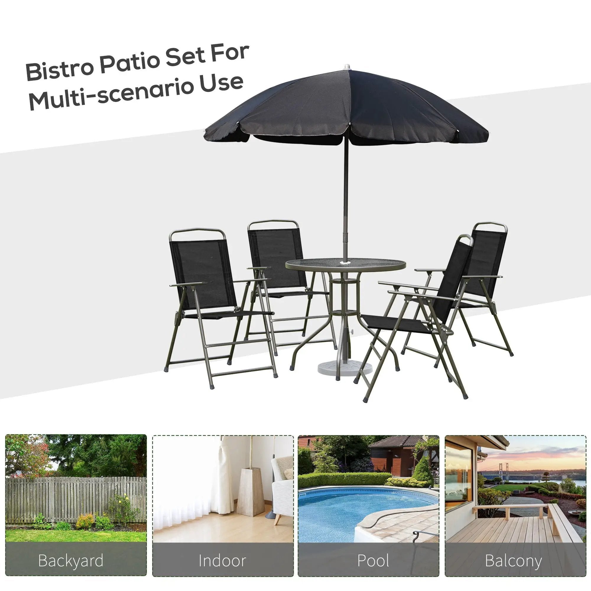 Outsunny - Patio Dining Set With Table Umbrella, Folding Chairs And Dining Table, Outdoor Patio Furniture Set by HouseOfZazla
