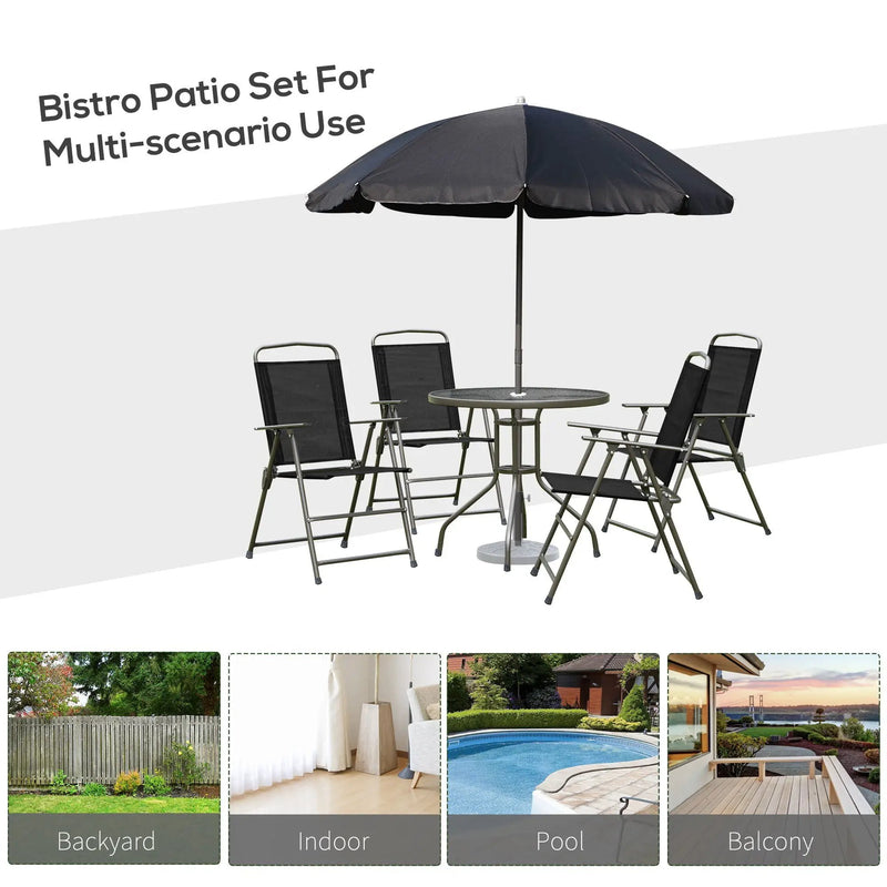 Outsunny - Patio Dining Set With Table Umbrella, Folding Chairs And Dining Table, Outdoor Patio Furniture Set by Unique Piece Furniture