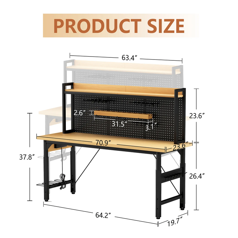71" Adjustable Workbench with Pegboard by HouseOfZazla