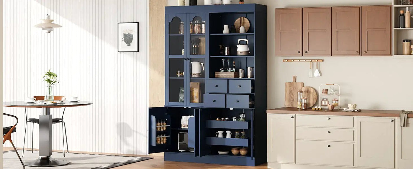 TOPMAX Freestanding Buffet With Hutch - Tall Kitchen Pantry Cabinet by HouseOfZazla
