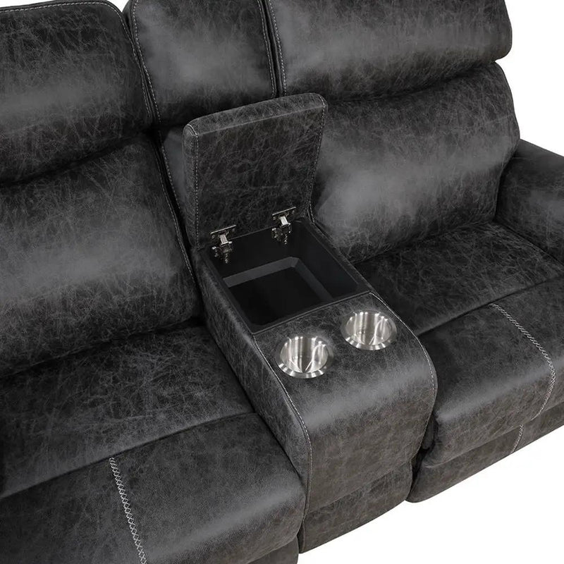 Hirah - Motion Loveseat With Console & USB Port - Dark Gray Polish Microfiber by Unique Piece Furniture