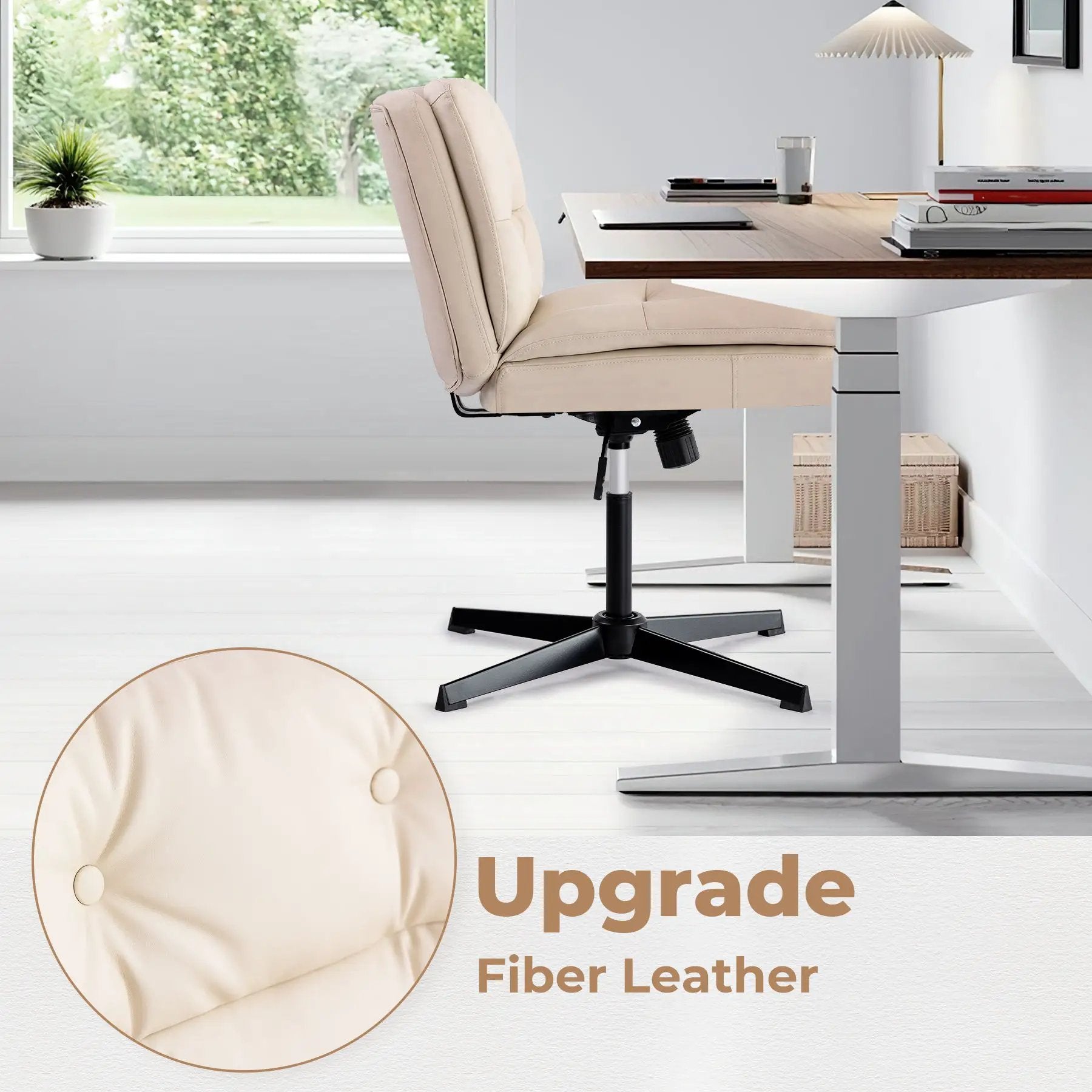 Large Size Armless Home Office Desk Chair Vanity Chair No Wheels - Beige by HouseOfZazla