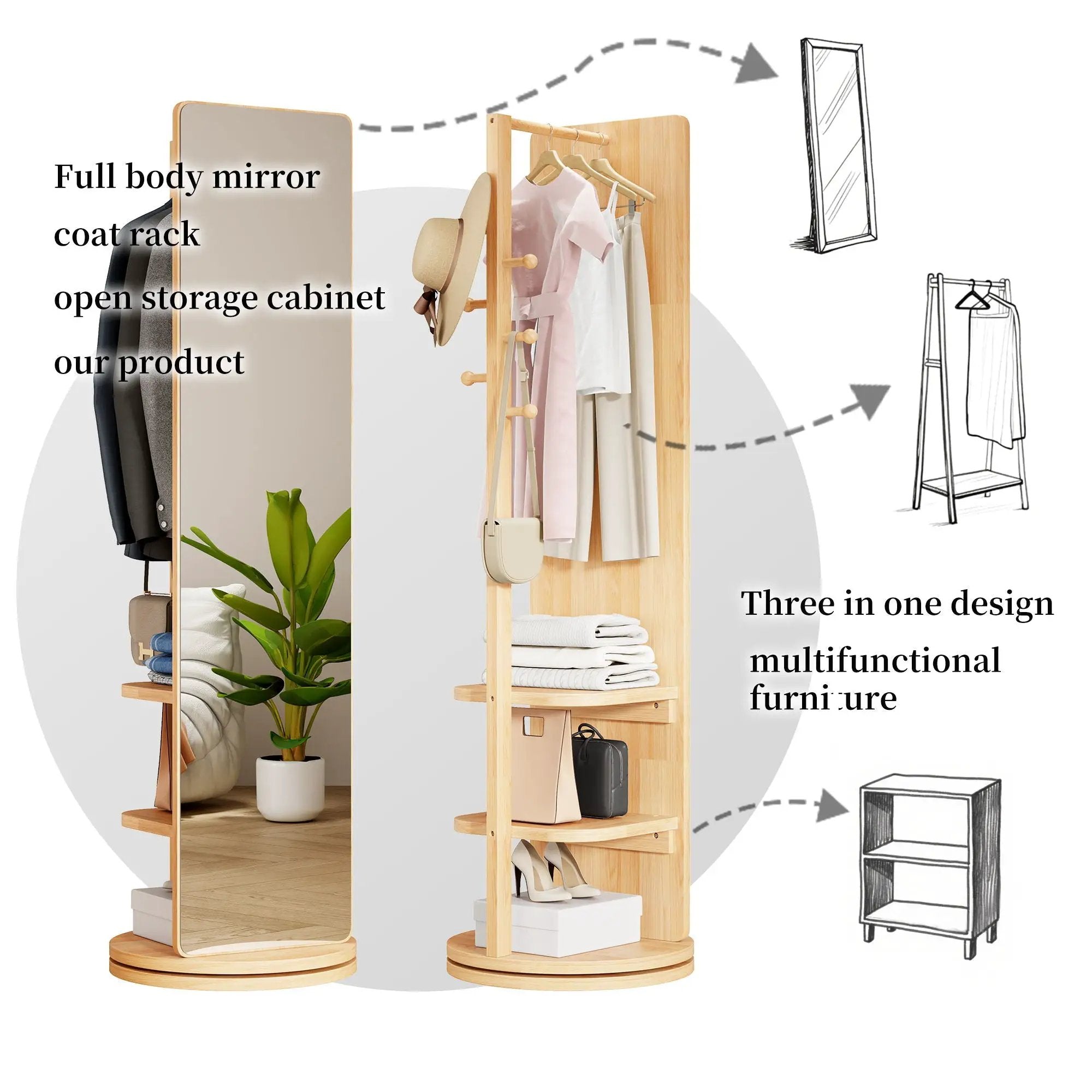 3 In 1 Multifunctional Full Length Clothing Mirror by Unique Piece Furniture